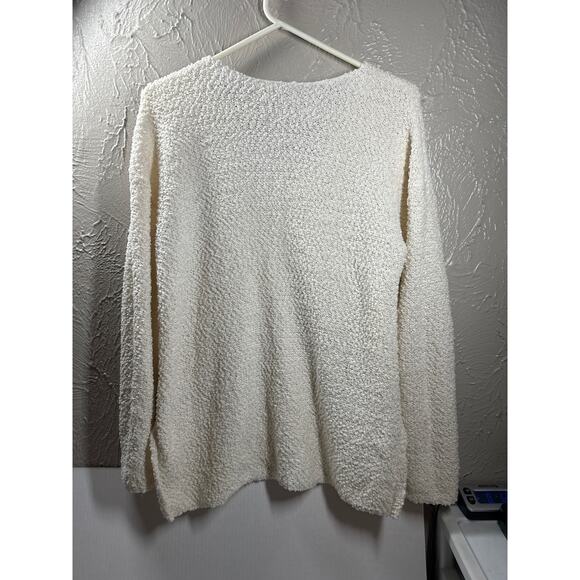 Knox Rose Sweater Pullover V Neck Popcorn Ivory Cream Slit Sides Size Medium - Picture 4 of 5